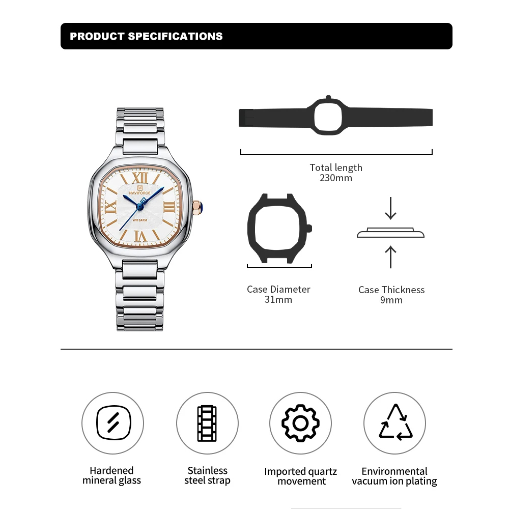 NAVIFORCE Роскошные женские ча – обзор и цена Luxury Watch Black