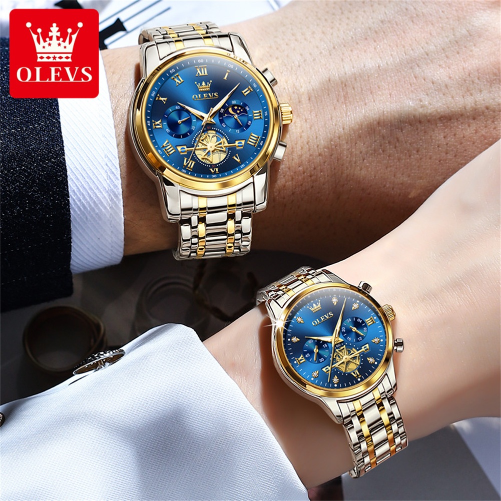OLEVS Кварцевые часы для пар Э – обзор и цена Luxury Watch Moon Phase