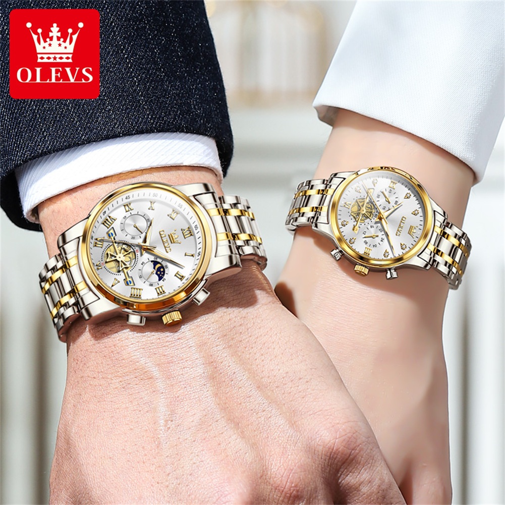 OLEVS Кварцевые часы для пар Э – обзор и цена Luxury Watch Moon Phase