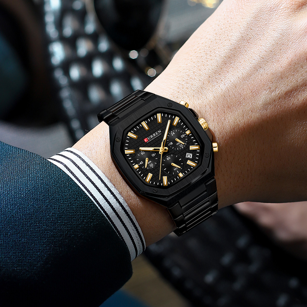 CURREN Роскошные квадратные ча – обзор и цена Luxury Watch Black