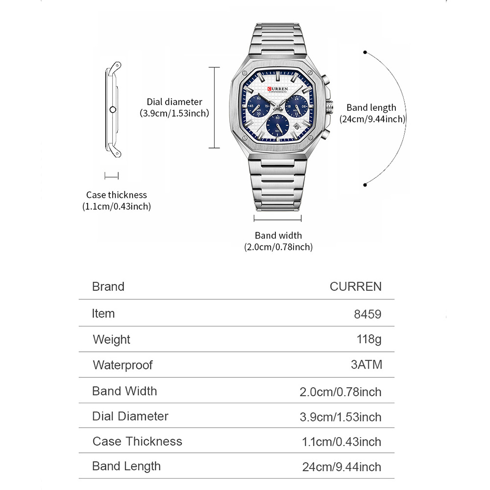 CURREN Роскошные квадратные ча – обзор и цена Luxury Watch Black